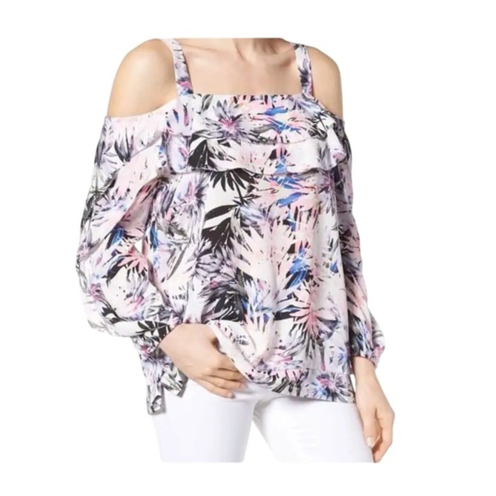 NYDJ Off The Shoulder Floral Tropical Print Blouse L